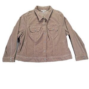St Johns Bay Corduroy Jacket Women Plus 3X Button Up Tan Pockets Stretch Trucker